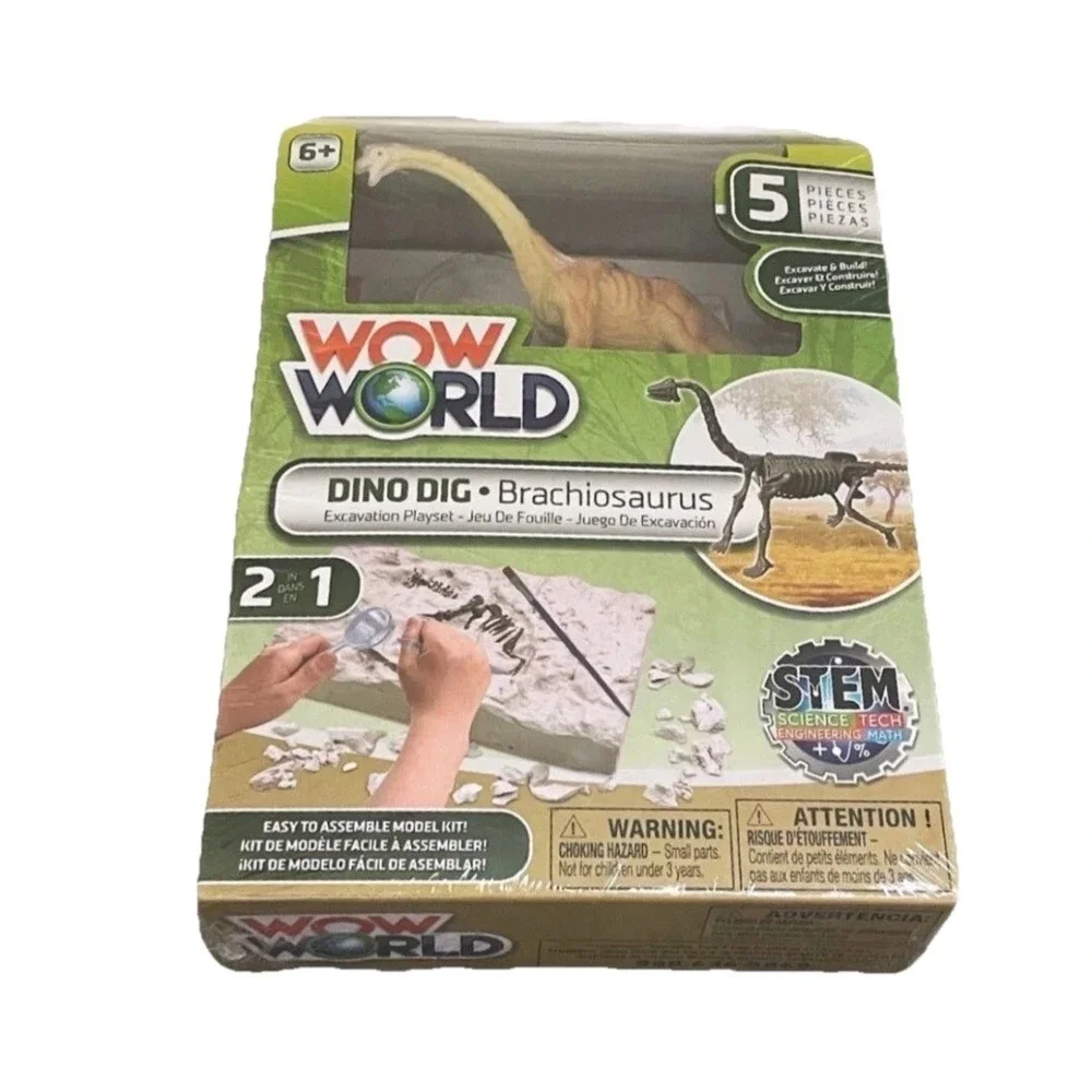 New Wow World Dino Dig Brachiosaurus Excavation Playset Stem Science Toy 5 Pcs